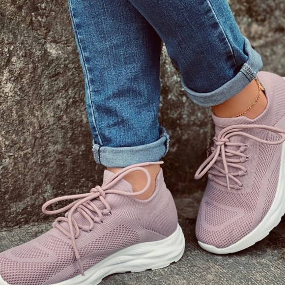 Mauve Purple Knit Lace Up Sneaker - Picture 2 of 5